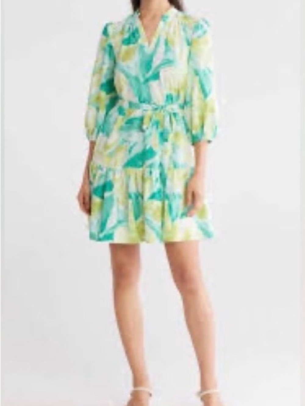 Vince Camuto Green, Teal & White Floral Midi Wrap Dress